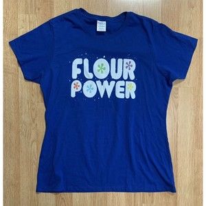 Flour Power Woman’s T-Shirt Baker Cupcakes Blue Short Sleeve 100% Cotton